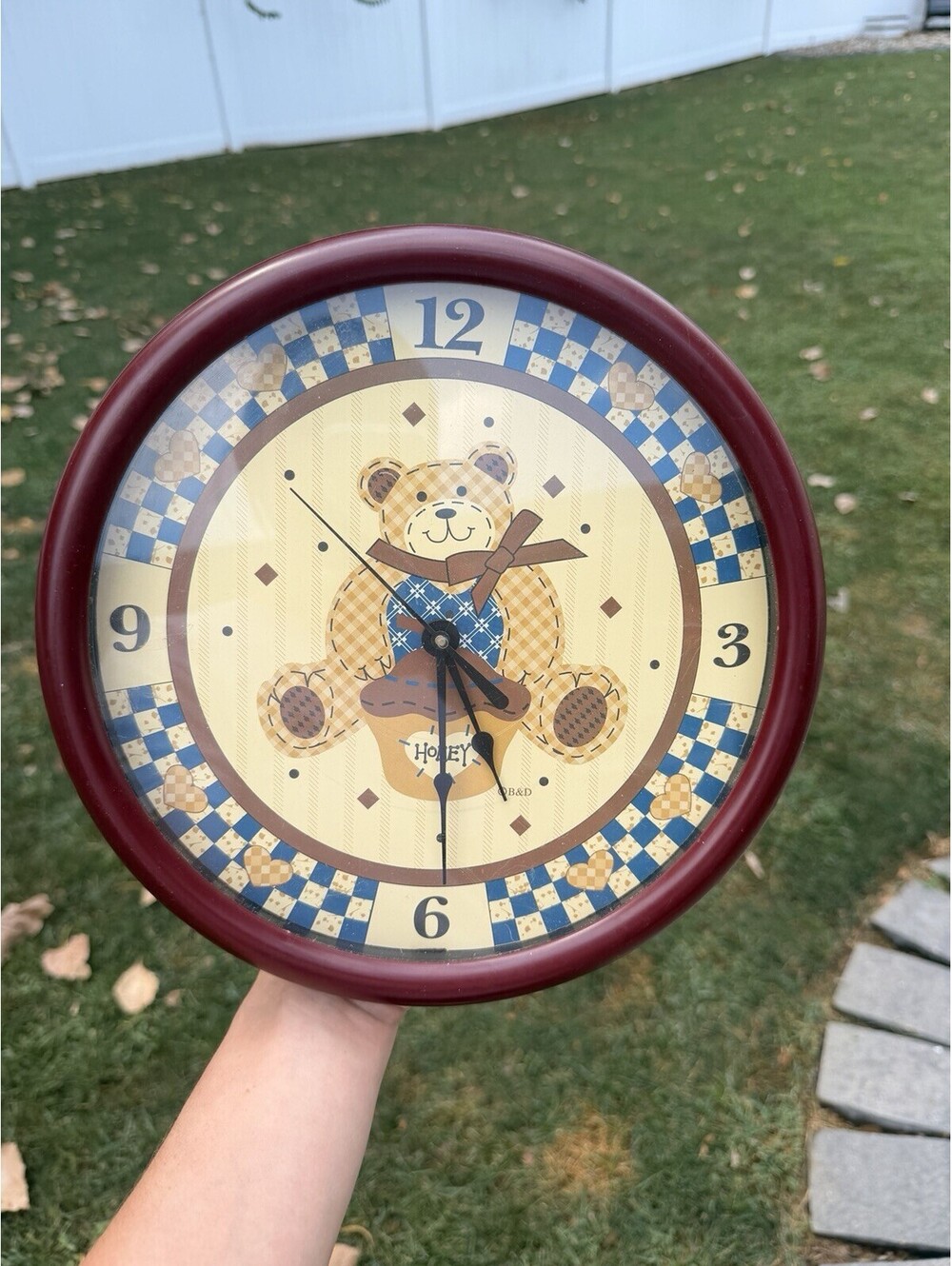 Vintage B&D Country Teddy Bear Wall Clock Plaid Nursery Kitchen Decor Retro